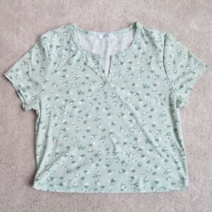 ARDENE Girls Light Green Floral Top Size L/G